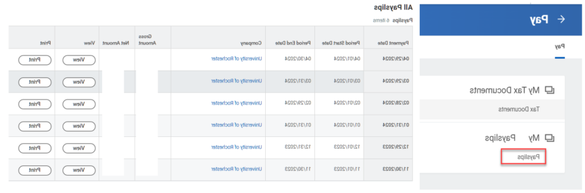 myURHR Payslips window